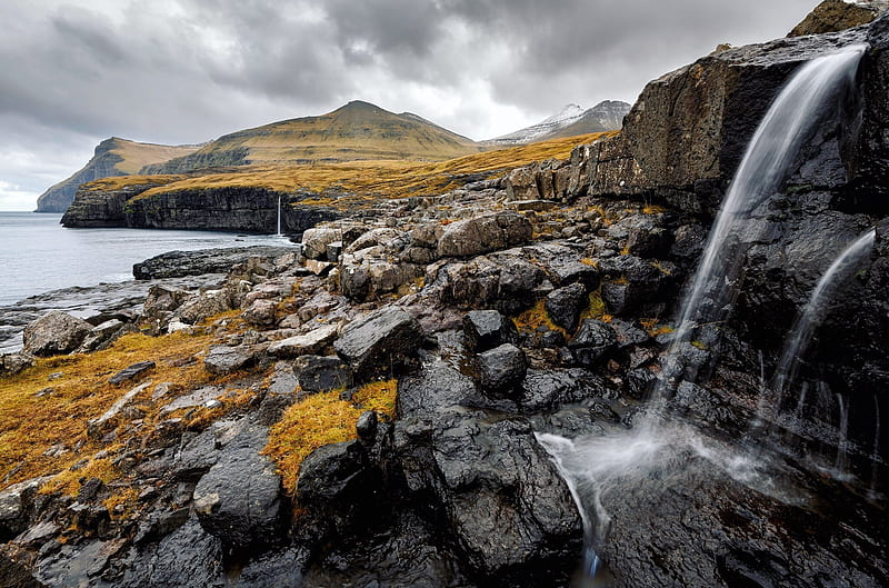 Earth, Coastline, Coast, Faroe Islands, Nature, Rock, Waterfall, HD wallpaper