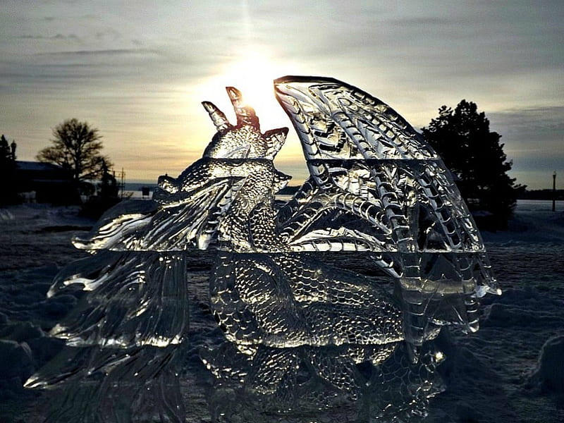 ice sculptures, ice, phoenix, winter, sculpture, HD wallpaper