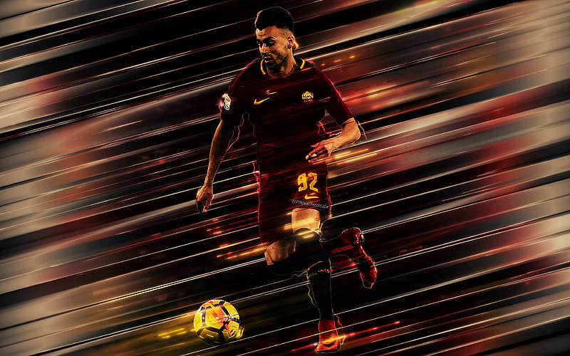 Stephan El Shaarawy AS Roma, creative art, blades style, Roma FC, Italian footballer, Serie A, Italy, burgundy background, lines art, football, HD wallpaper