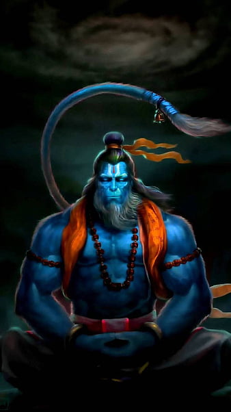 Download Lord Hanuman With Blue Skin Hd Wallpaper | Wallpapers.com