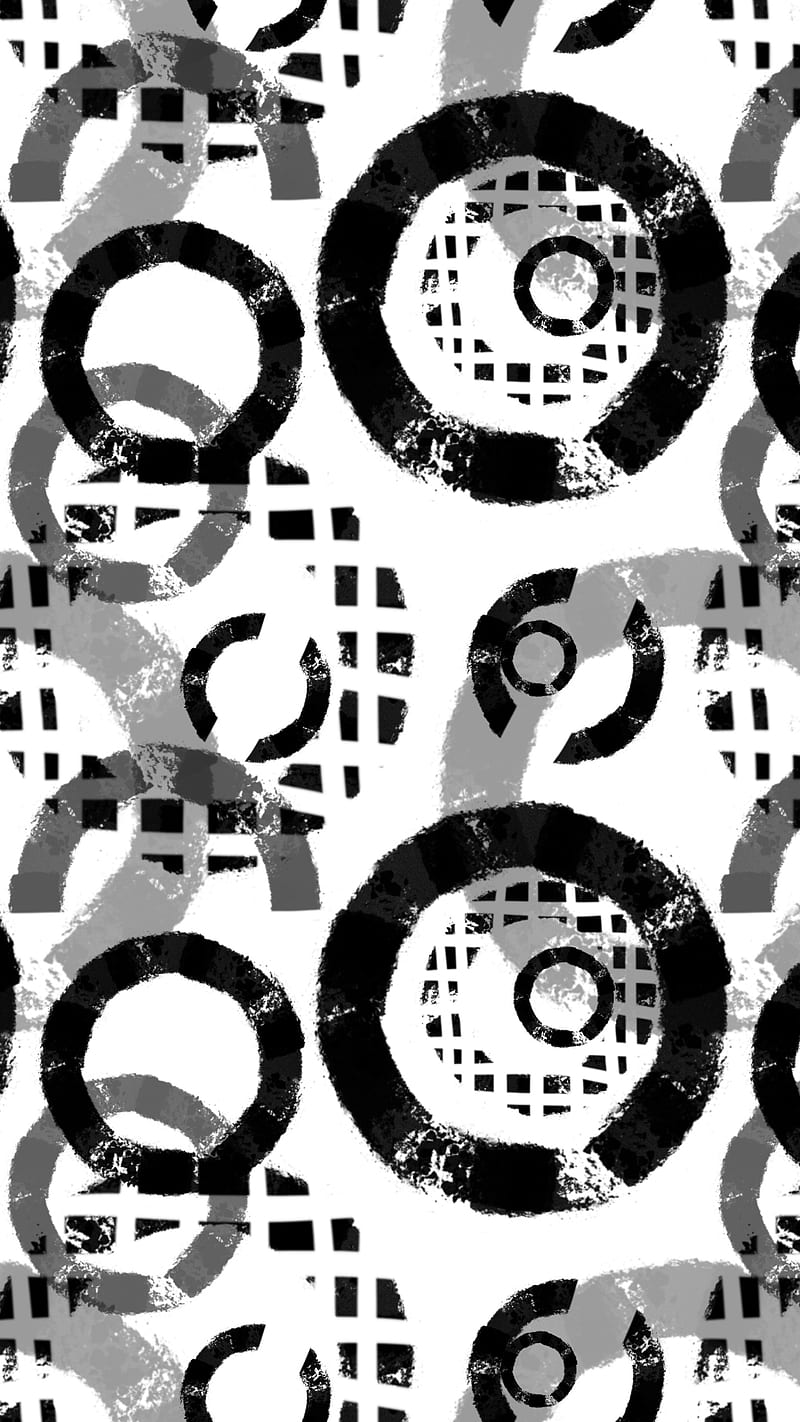 Black and White patter, abstract, art, black, black and white circles, brush, circle, pattern design, rounded circle, white, HD phone wallpaper