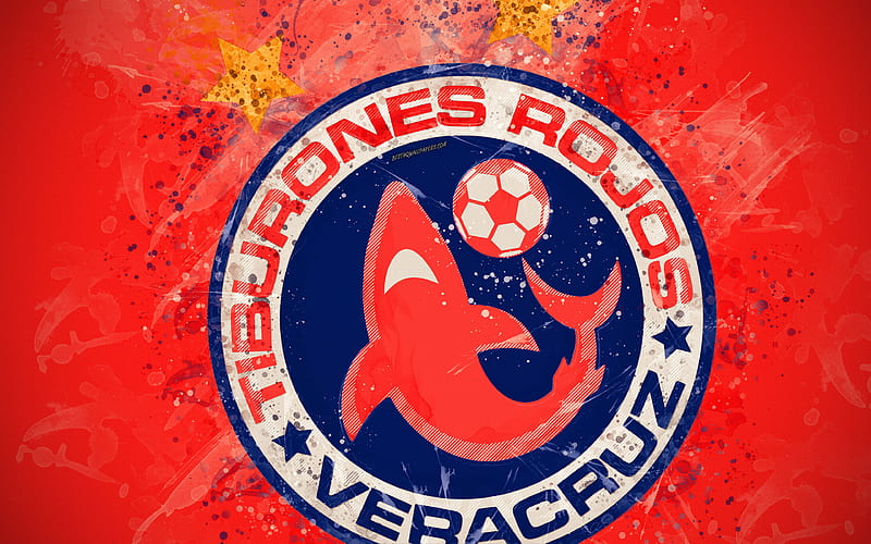 Veracruz FC, Tiburones Rojos de Veracruz paint art, creative, Mexican football team, Liga MX, logo, emblem, red background, grunge style, Veracruz, Mexico, football, HD wallpaper
