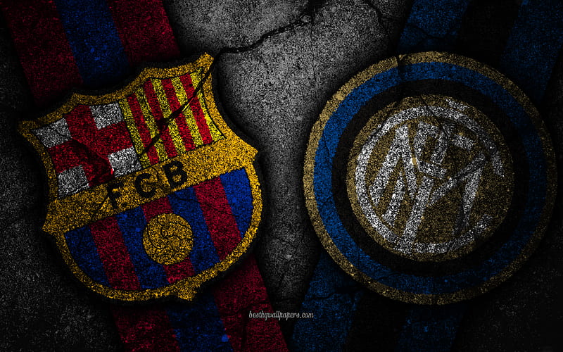 Barcelona vs Internazionale, Champions League, Group Stage, Round 3, creative, Inter Milan FC, Barcelona FC, black stone, HD wallpaper
