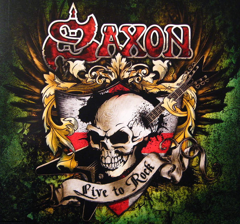 Saxon - live to rock, metal, saxon, guitar, green, music, heavy, skull, HD wallpaper