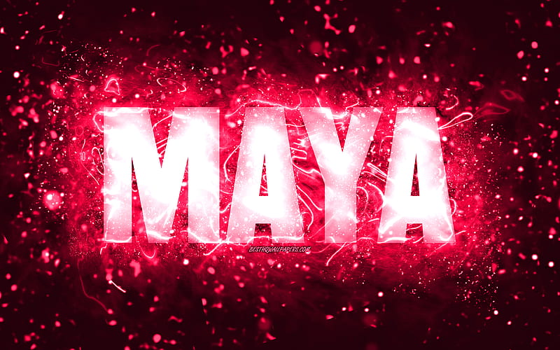 Happy Birtay Maya pink neon lights, Maya name, creative, Maya Happy Birtay, Maya Birtay, popular american female names, with Maya name, Maya, HD wallpaper