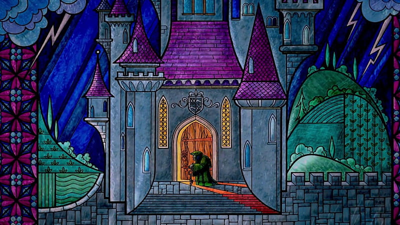 The Old Beggar Woman comes to the castle, animation, stained glass, beast, beauty, beggar woman, castle, disney, HD wallpaper