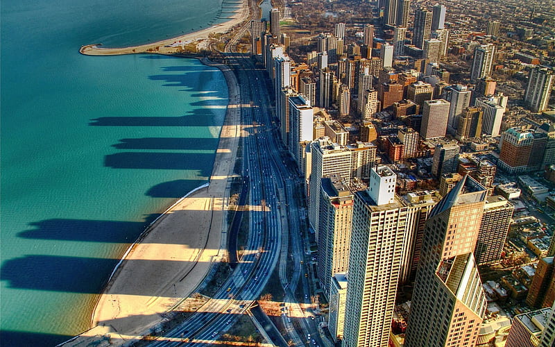 City by the seashore, city, wide road, beaches, skyscrapers, HD ...