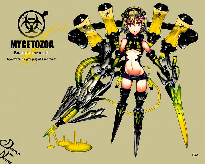 Mycetozoa Retouched, chica, retouched, weapons, girl, anime, armas, biological, armas biologicas, HD wallpaper