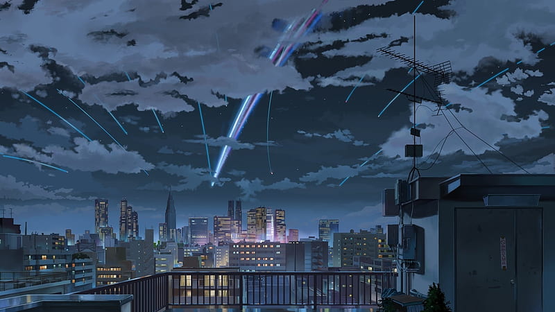 Kimi no na wa, anime city, falling star, your name, clouds, Anime, HD  wallpaper | Peakpx