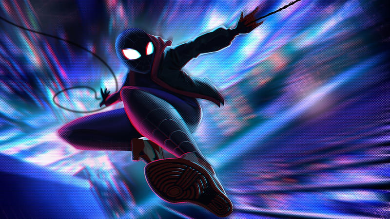 spider-man: into the spider-verse, miles morales, jumping, artwork, animation, Movies, HD wallpaper
