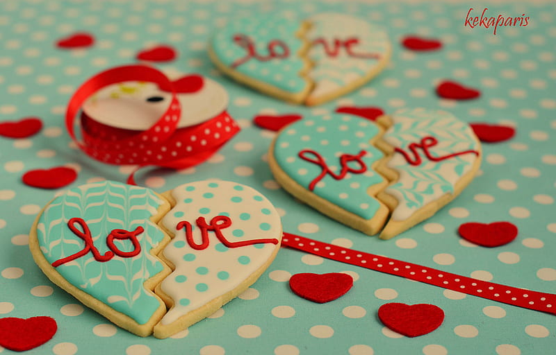 red, biscuit, romance, valentine day, ribbon, corazones, sweet, colored, love, HD wallpaper