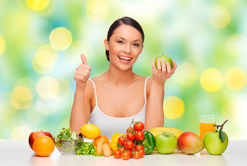 ლ, Girl, Fruits, Smile, Vegetables, HD wallpaper