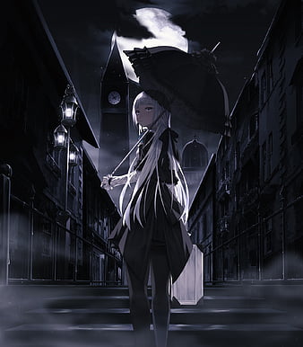 Anime Girl With Dark Hair Under The Rain Background, Depression