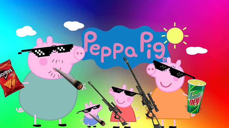 daddy pig mummy pig george pig peppa pig wearing goggles and having rifles in hands anime, HD wallpaper