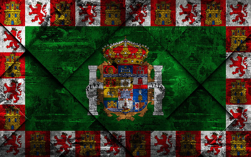 Flag of Cadiz grunge art, rhombus grunge texture, spanish province, Cadiz flag, Spain, national symbols, Cadiz, provinces of Spain, creative art, HD wallpaper