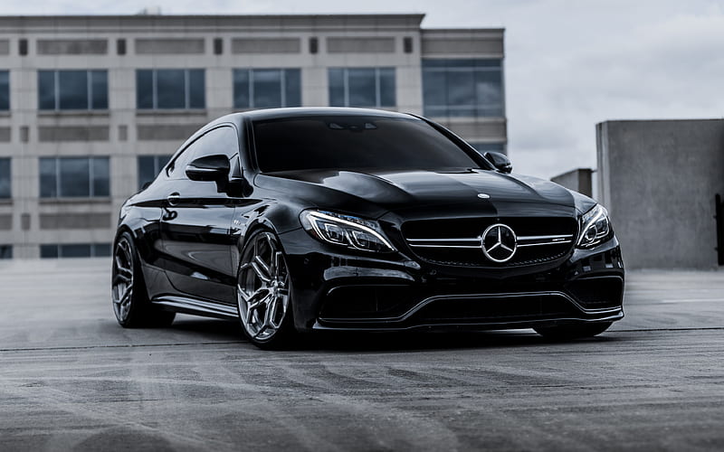Mercedes-AMG C63S Coupe sports coupe, black C63S, tuning C-Class Coupe, new cars, German cars, luxury coupe, Velos XX Forged Wheels, Mercedes, HD wallpaper