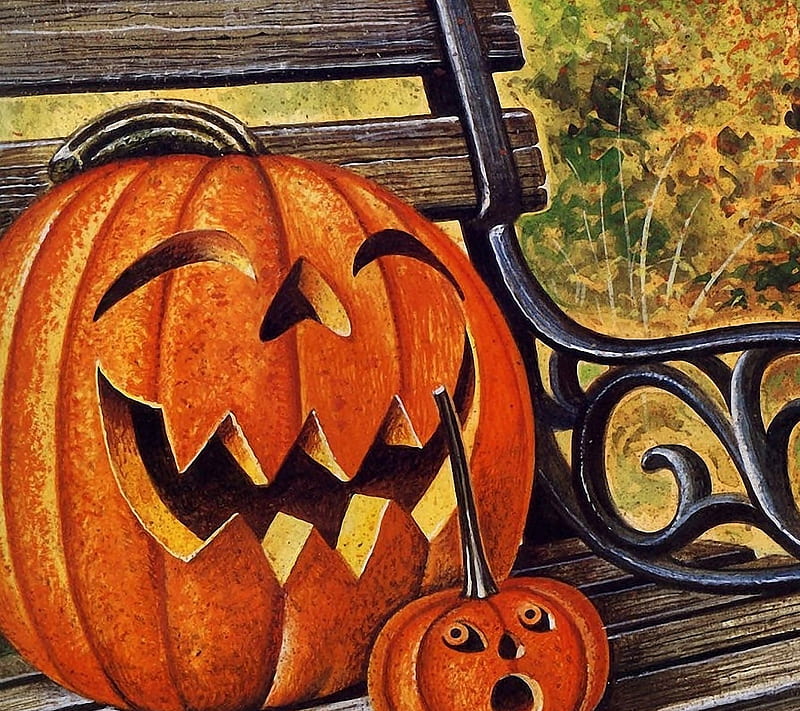 halloween, autumn, ghost, pumpkin, HD wallpaper