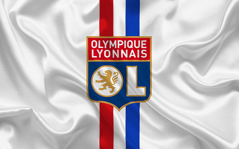 Olympic Lyon, football club, Ligue 1, France, emblem on white silk, logo, football, HD wallpaper