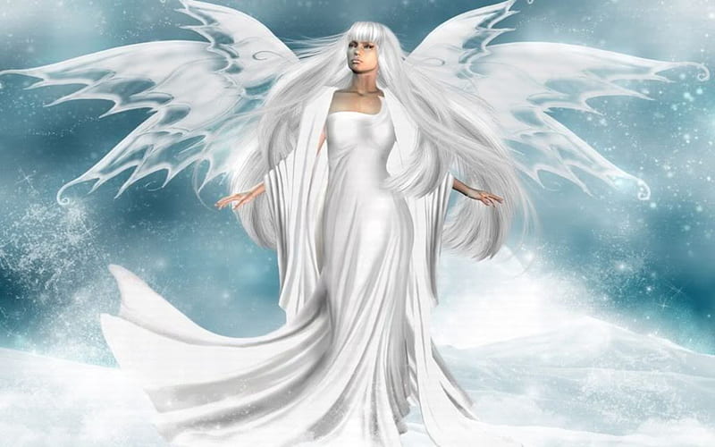 Snow Angel, wings, white, woman, snow, HD wallpaper