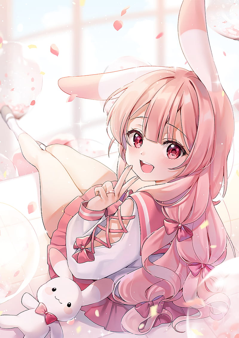 Girl Smile Neko Gesture Anime Pink Hd Phone Wallpaper Peakpx