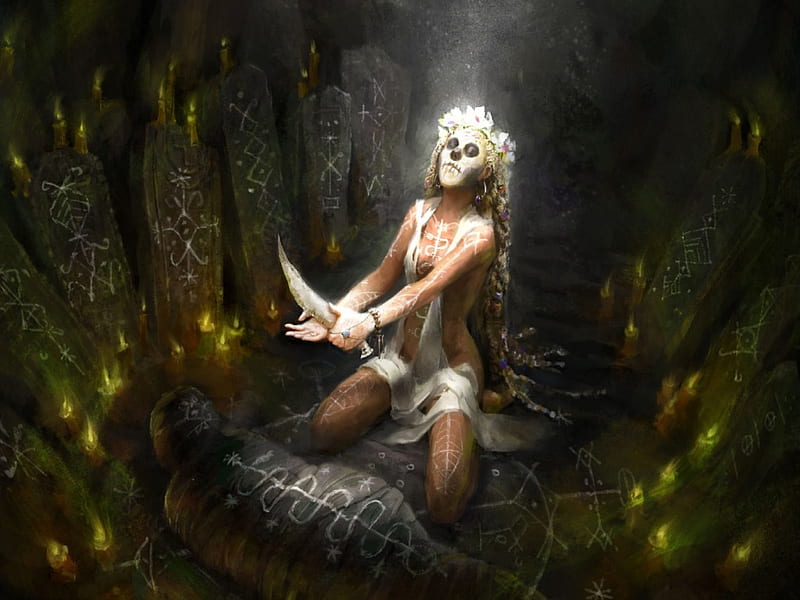 Making A Sacrifice, voodoo, woman, body, knife, HD wallpaper