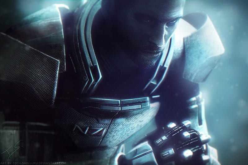 Shepard, male, normandy, commander, space, video game, warrior, mass effect, hero, hot, HD wallpaper