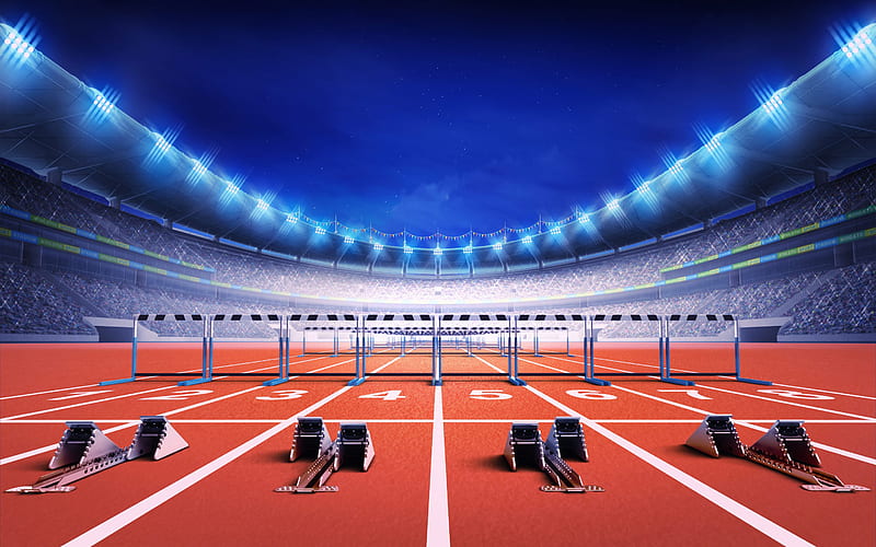 Hurdling athletics, hurdles, start concepts, athletics stadium, sport competitions, HD wallpaper