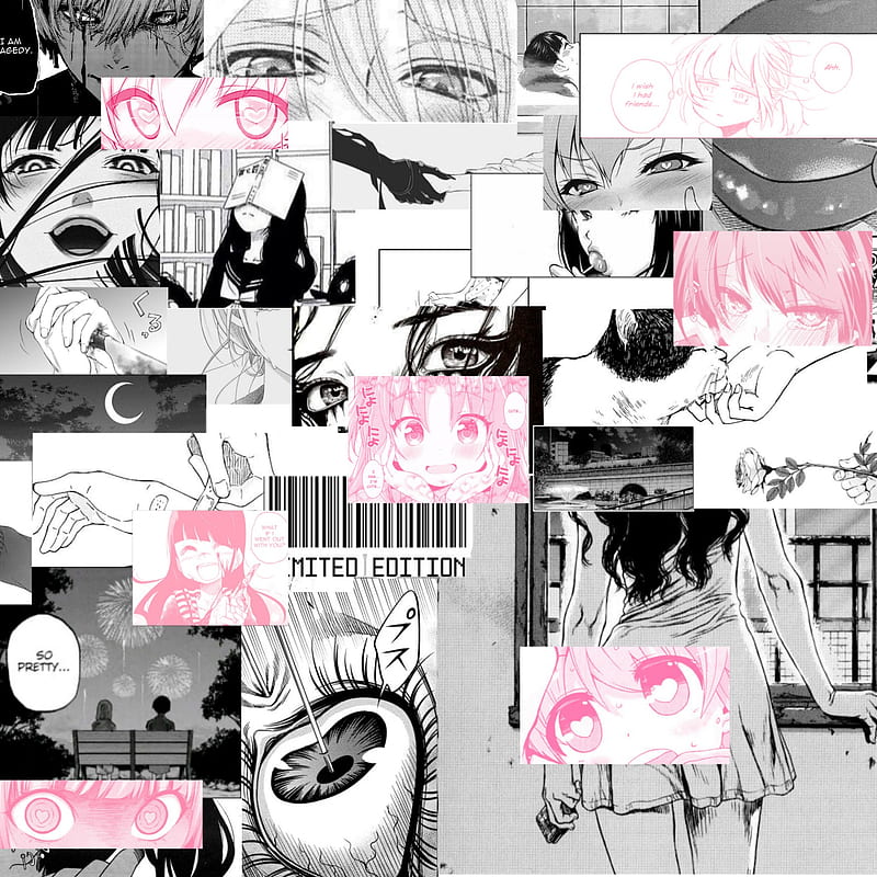 Anime mashup , anime girls, black, cute, gris, manga, pink, HD phone wallpaper
