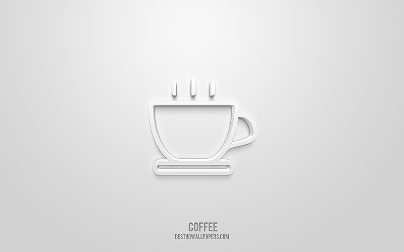 Coffee 3d icon, white background, 3d symbols, Coffee, drinks icons, 3d icons, Coffee sign, drinks 3d icons, HD wallpaper