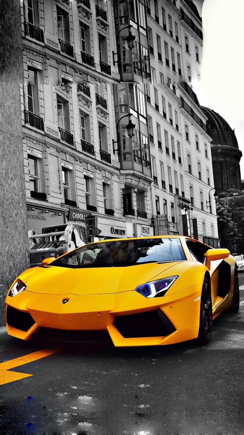 Aventador, car, lamborghini, race, speed, vintage, yellow, HD phone wallpaper