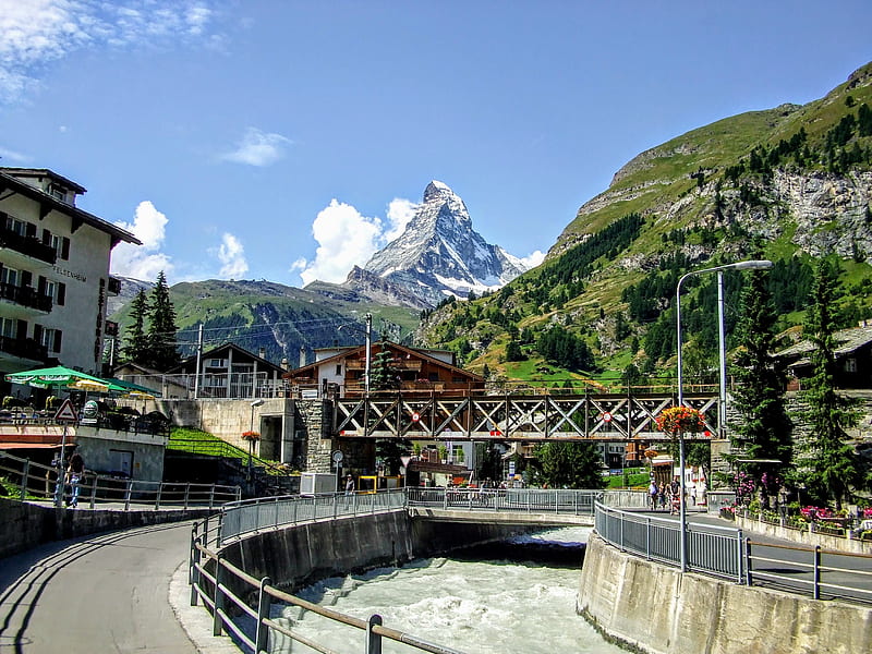 Zermatt Town, lakes, mountains, mountain, lake, switzerland, swiss, ski resort, alps, matterhorn, HD wallpaper