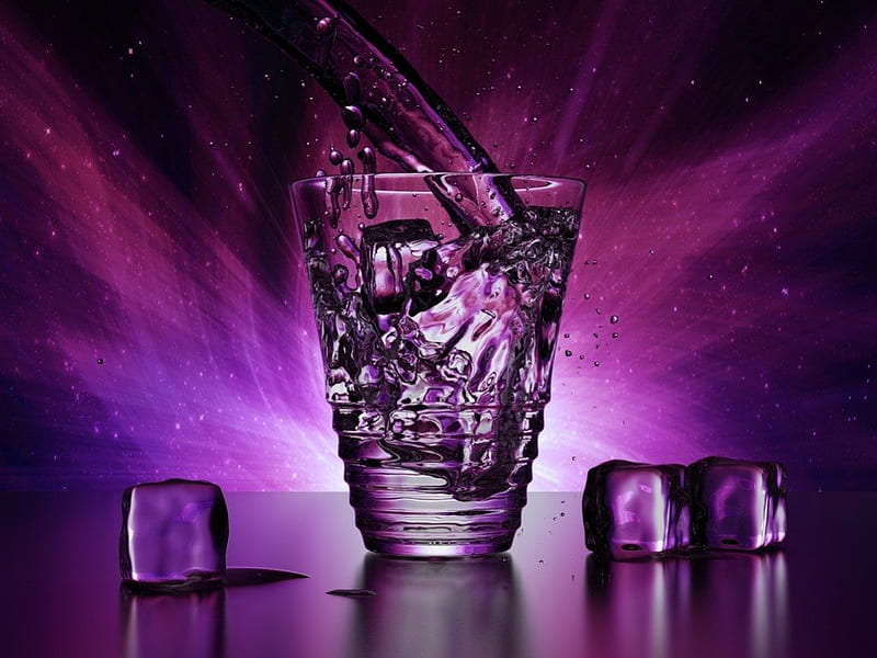 Purple ice glass, glass, ice, cubes, purple, HD wallpaper