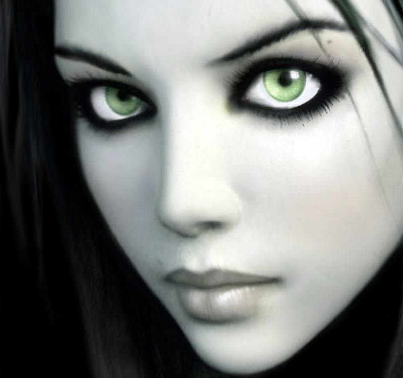 I look at you..., gris, black, green, girl, HD wallpaper