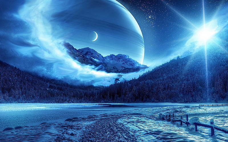 Winter - moon, mountain, forest, moon, Winter, HD wallpaper