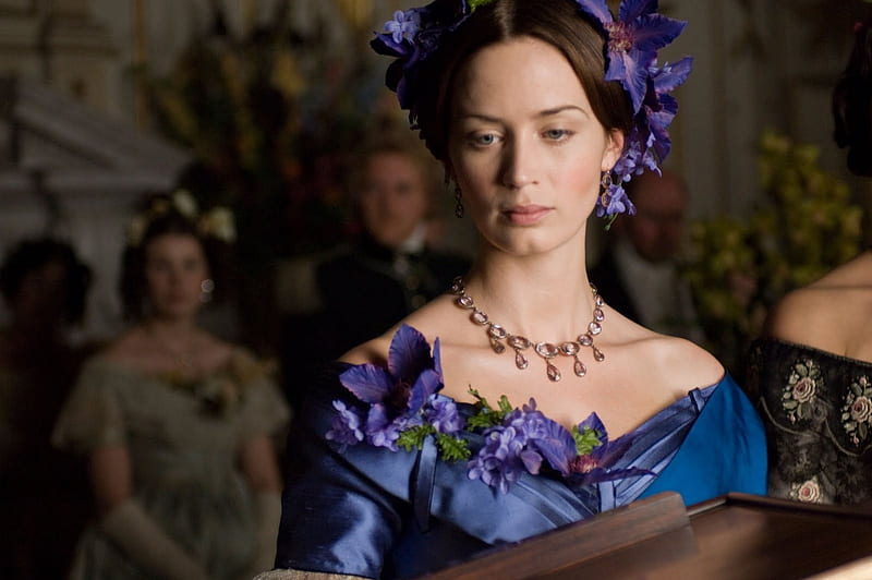 The young Victoria (2009), emily blunt, movie, the young victoria, woman, queen victoria, purple, actress, flower, beauty, lady, blue, HD wallpaper