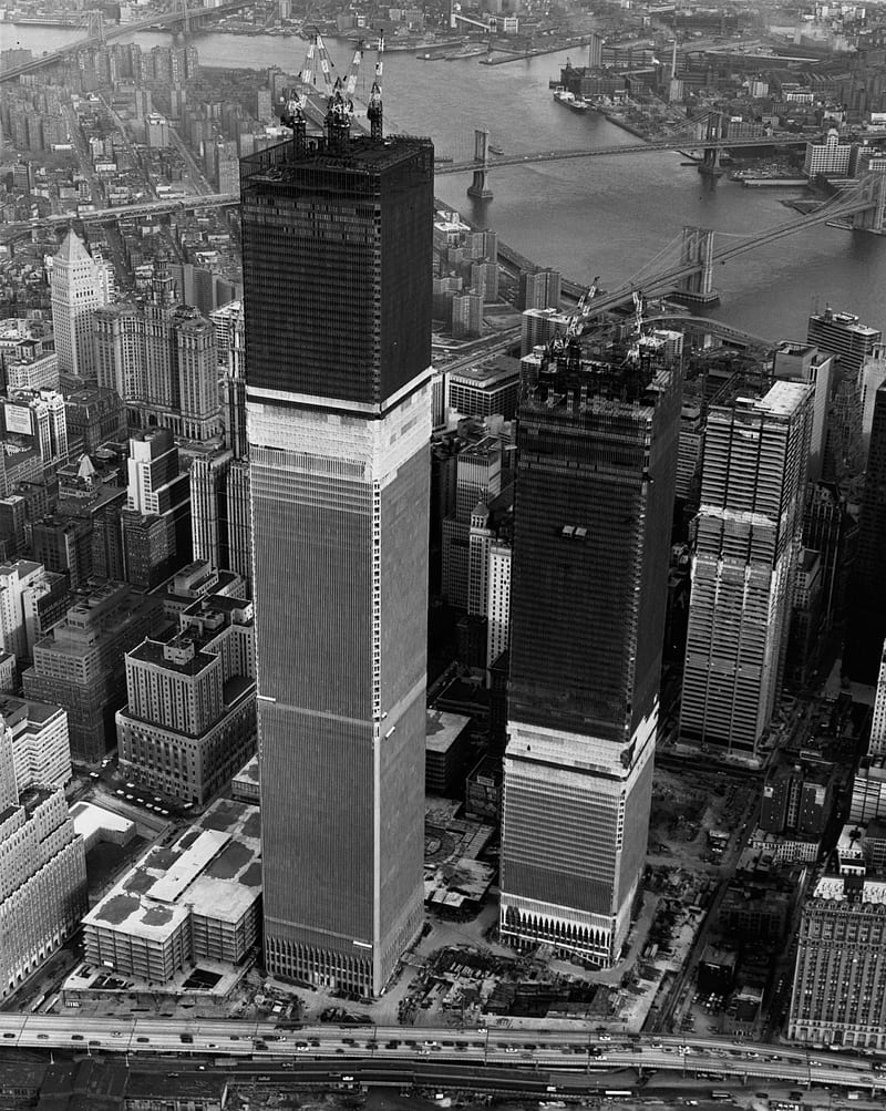 New York City, World Trade Center, construction site, monochrome, historic, HD phone wallpaper