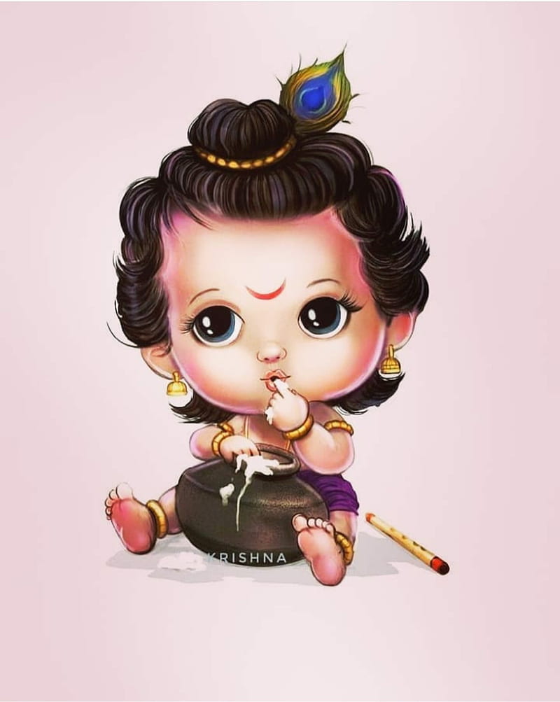 Cute khanna, cartoon, krishna, makhan chor, HD phone wallpaper | Peakpx