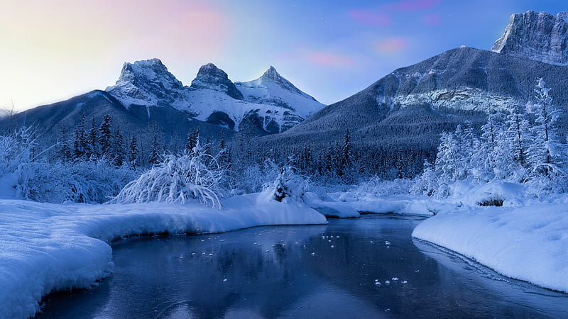 Canada Canadian Rockies Mountain Nature River Snow Winter Winter, HD wallpaper
