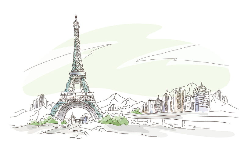 Eiffel Tower, Set of hand drawn French, Paris sketch illustration 7168239  Vector Art at Vecteezy