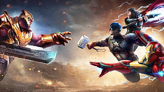 Thanos Against Captain America Iron Man and Thor, HD wallpaper