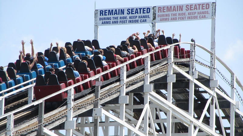 Red vs. Blue, the racer, amusement park ride, roller coaster, Kings Island 2014, fun, HD wallpaper