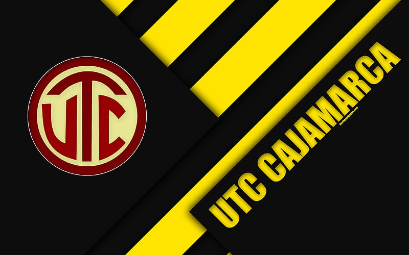 UTC Cajamarca FC, Universidad Tecnica de Cajamarca logo, yellow black abstraction, Peruvian football club, material design, Peruvian Primera Division, Cajamarca, Peru, football, HD wallpaper