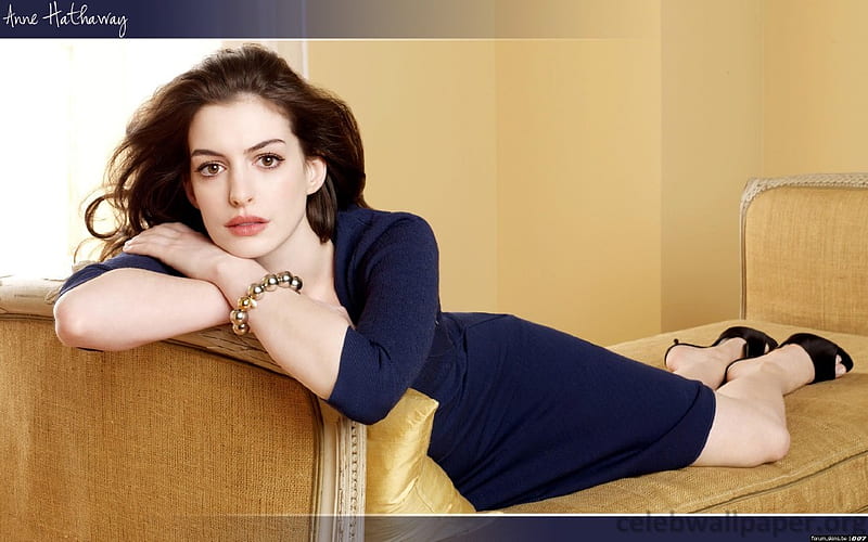 Anne Hathaway Cute Pretty Eyes Female Blue Dress Actress Hd Wallpaper Peakpx 