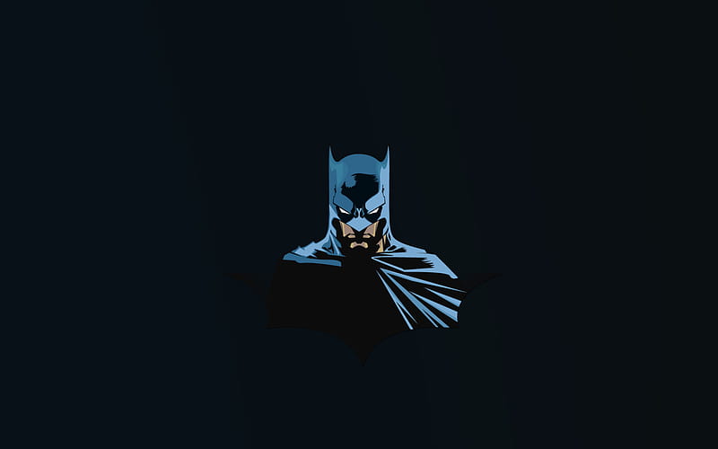 Batman, blue background, superheroes, minimal, Bat-man, batman at night, Batman minimalism, HD wallpaper