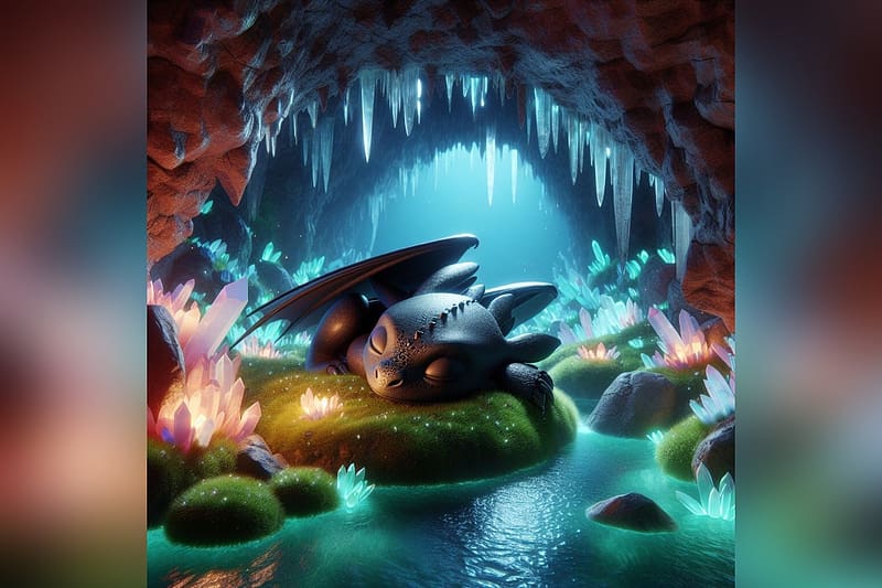 Toothless in crystal cave, dragon, httyd, dreamworks, Toothless, HD wallpaper