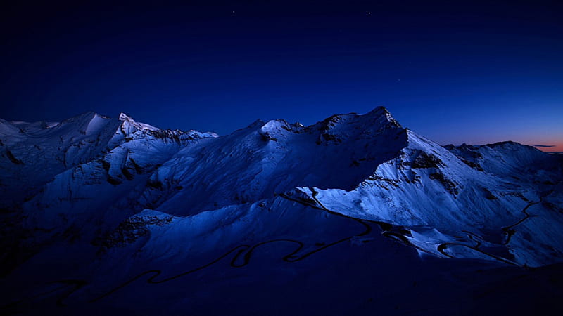 Dark Blue Sky Above Snow Covered Mountain, HD wallpaper