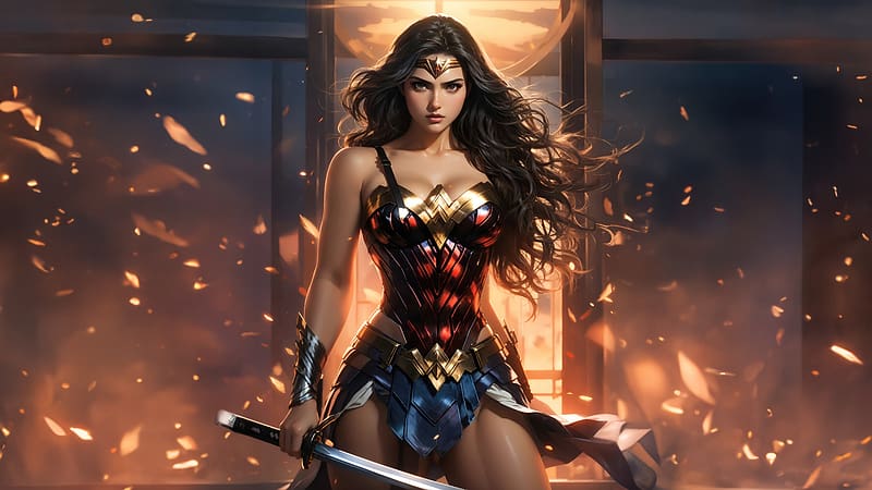 Wonder Woman Amazonian Defender, wonder-woman, superheroes, artwork, artist, digital-art, deviantart, HD wallpaper