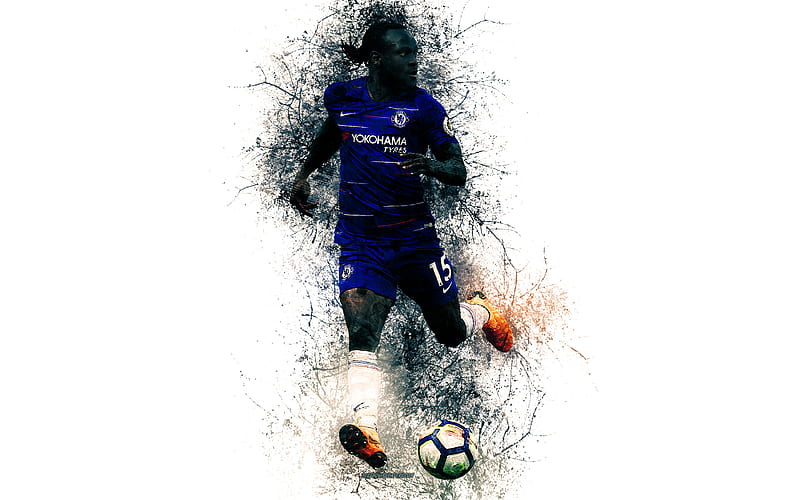 Victor Moses Nigerian football player, Chelsea FC, creative art, Premier League, bright splashes, grunge art, England, football, HD wallpaper