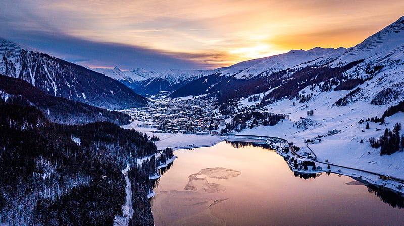 Davos Switzerland , switzerland, world, trees, mountains, river, HD wallpaper
