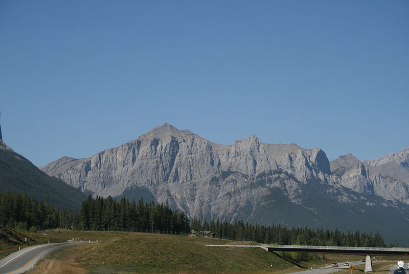 Canadian Rockies 22, summit, Sky, trees, Highways, Mountains, green, gris, Bridges, nature, graphy, Blue, HD wallpaper